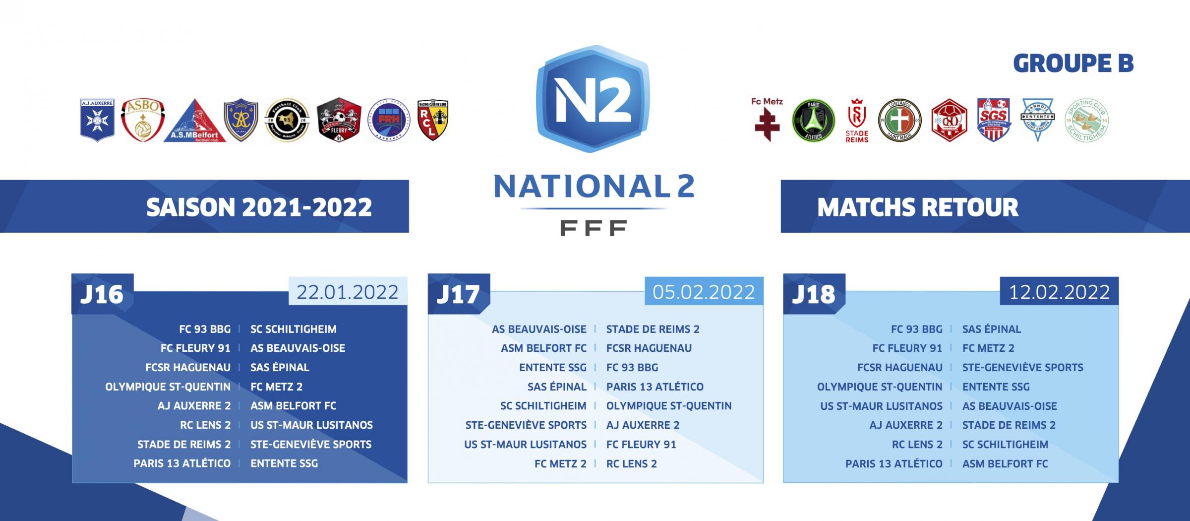 Calendrier National 2 2021-22 retour | Stade de Reims